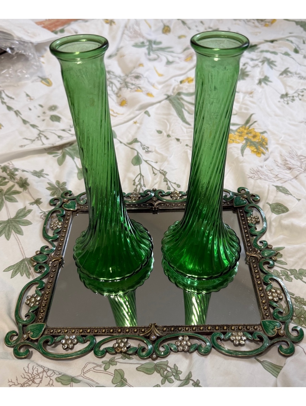 Vintage Green Glass Vases